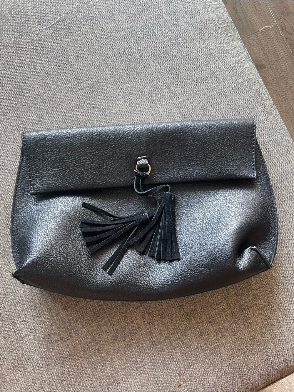 Anthropologie Black Leather Tassel Clutch Bag w/o strap